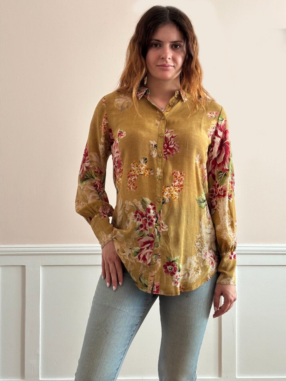 Johnny Was Vintage Rose Yrene Button Up Blouse Size S